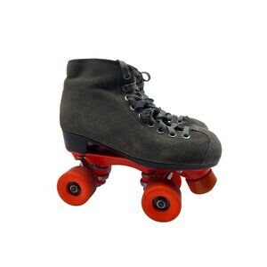 Vintage Gray Suede Quad Roller Skates With Red Wheels & Black Laces Size 7
